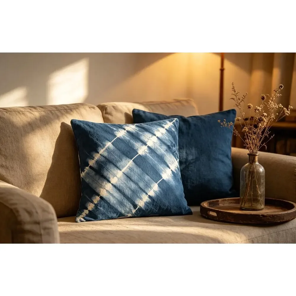 Handmade Indigo Batik Pillow Cover | Cotton Throw | Modern Geometric